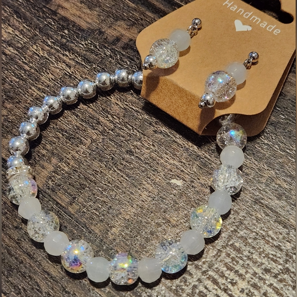 Elegant Silver and White Jewelry Set